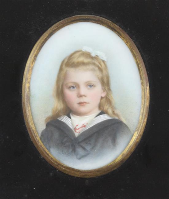 A portrait miniature painting on milk glass, c.1900-10, 17cm